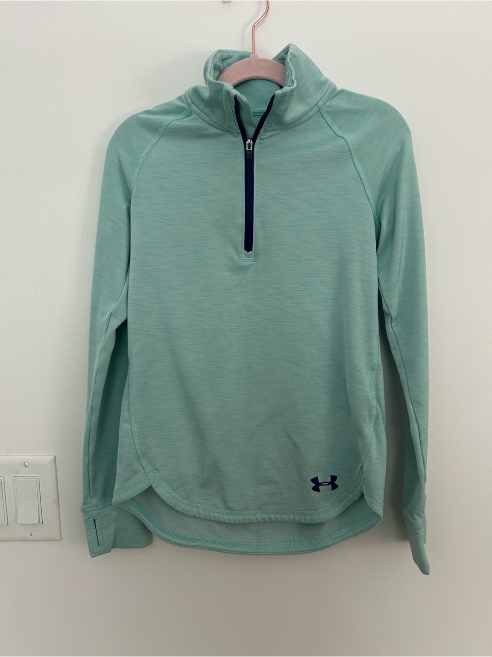 Under Armour ColdGear Girls Youth Medium YMD Mint Green 1/4 Zip Fleece Pullover